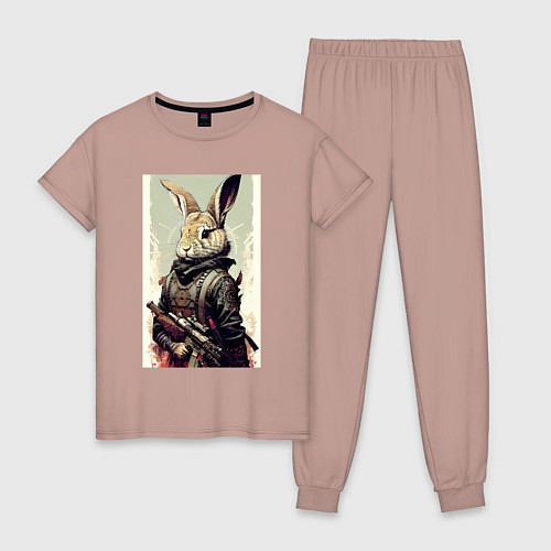 Женская пижама Заяц-боец - нейросеть / Пыльно-розовый – фото 1