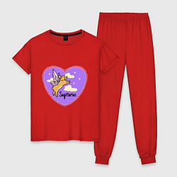 Пижама хлопковая женская Кролик с крыльями - стрелец, цвет: красный