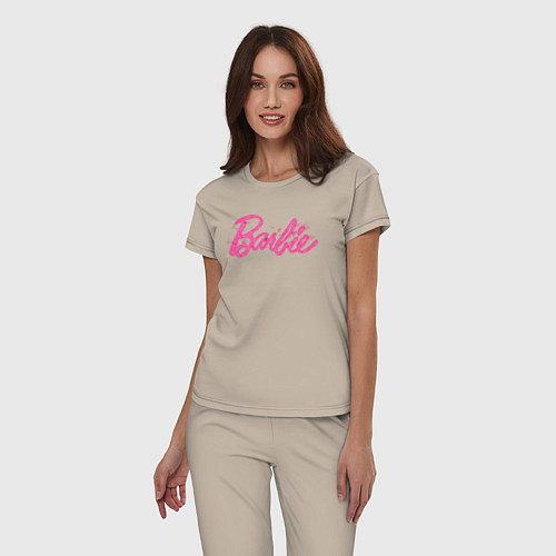 Женская пижама Блестящий логотип Барби / Миндальный – фото 3