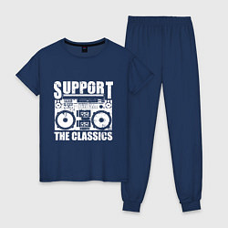 Пижама хлопковая женская Support the classic, цвет: тёмно-синий