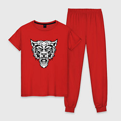 Пижама хлопковая женская B&W - Разозленный волк, цвет: красный