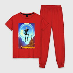 Пижама хлопковая женская Призрак древнего города - нейросеть, цвет: красный