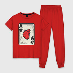 Пижама хлопковая женская Туз сердца, цвет: красный