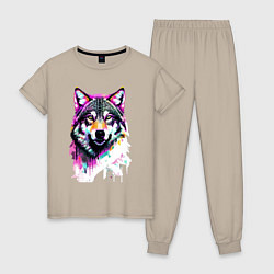 Женская пижама Волчья морда - поп-арт - цвет