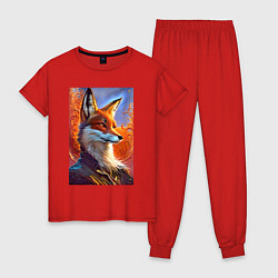 Пижама хлопковая женская Fox fashionista - neural network, цвет: красный