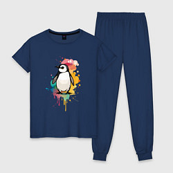 Пижама хлопковая женская Красочный пингвин, цвет: тёмно-синий