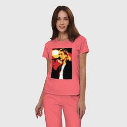 Пижама хлопковая женская Курт Кобейн с микрофоном, цвет: коралловый — фото 2