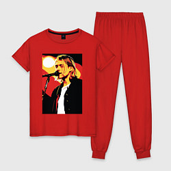 Пижама хлопковая женская Курт Кобейн с микрофоном, цвет: красный