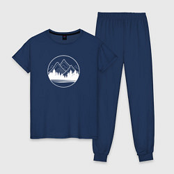 Пижама хлопковая женская Горы и лес минимализм, цвет: тёмно-синий