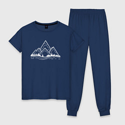 Пижама хлопковая женская Лес и горы минимализм, цвет: тёмно-синий