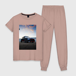 Пижама хлопковая женская Авто на фоне неба, цвет: пыльно-розовый