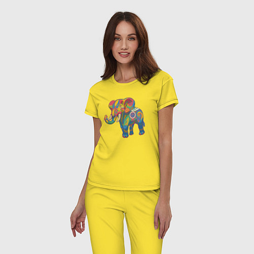 Женская пижама Разноцветный слоник / Желтый – фото 3
