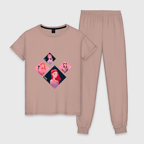 Женская пижама Хаотичные арты участниц Блэк Пинк / Пыльно-розовый – фото 1