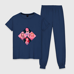 Пижама хлопковая женская Сгруппированные арты участниц Блэк Пинк, цвет: тёмно-синий