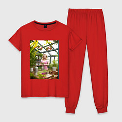 Пижама хлопковая женская Барби: биологические эксперименты, цвет: красный