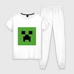 Пижама хлопковая женская Minecraft creeper face, цвет: белый