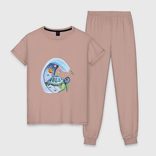 Женская пижама Черепаха в космосе / Пыльно-розовый – фото 1