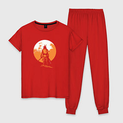 Пижама хлопковая женская Самурай на фoне солнца, цвет: красный