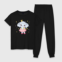 Пижама хлопковая женская Elephant princess, цвет: черный