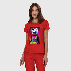 Пижама хлопковая женская Cat fashionista - pop art - neural network, цвет: красный — фото 2