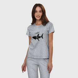 Пижама хлопковая женская Трайбл акула с надписью shark, цвет: меланж — фото 2