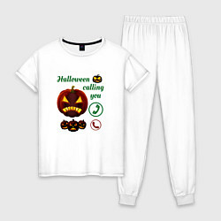 Пижама хлопковая женская Хэллоуин, ночной звонок, цвет: белый