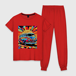 Пижама хлопковая женская В машине на отдых, цвет: красный