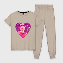 Пижама хлопковая женская Барби сердечко, цвет: миндальный