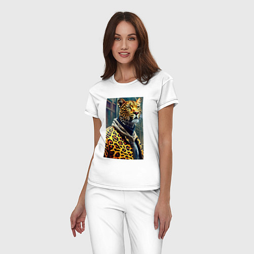 Женская пижама Крутой леопард житель мегаполиса / Белый – фото 3