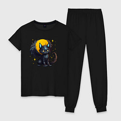Пижама хлопковая женская Cat dragon, цвет: черный