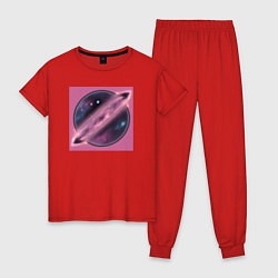 Пижама хлопковая женская Планета на орбите, цвет: красный
