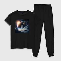 Пижама хлопковая женская Человек в космосе, цвет: черный