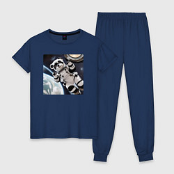 Пижама хлопковая женская Панда астронавт, цвет: тёмно-синий