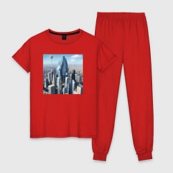 Пижама хлопковая женская Город из будущего, цвет: красный