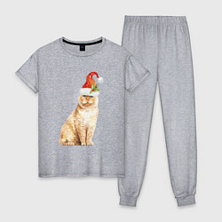 Пижама хлопковая женская Рыжий пушистый кот, цвет: меланж