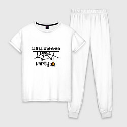 Пижама хлопковая женская Halloween party паук с паутиной хэллоуин, цвет: белый