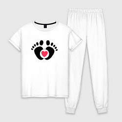 Пижама хлопковая женская Семья отпечатки ног младенца, цвет: белый