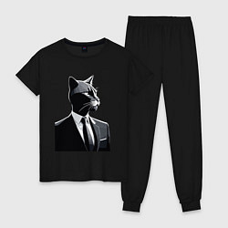Пижама хлопковая женская Бизнес-кот, цвет: черный