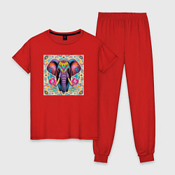 Пижама хлопковая женская Голова слона индийский стиль, цвет: красный