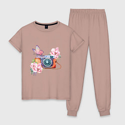 Женская пижама Фотоаппарат в цветах и бабочки
