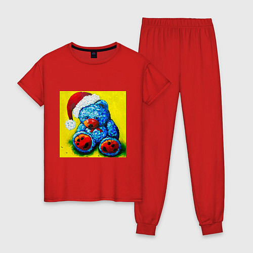 Женская пижама Плюшевый синий Санта мишка / Красный – фото 1