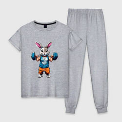 Пижама хлопковая женская Кролик спортсмен, цвет: меланж