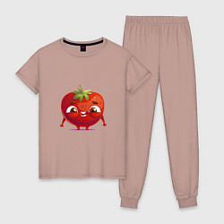 Пижама хлопковая женская Милая помидорка, цвет: пыльно-розовый