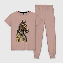 Пижама хлопковая женская Конь в бежевом пальто, цвет: пыльно-розовый