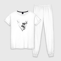 Пижама хлопковая женская Котик выглядывает из пиджака, цвет: белый