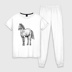 Пижама хлопковая женская Лошадь стоит, цвет: белый