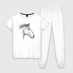 Пижама хлопковая женская Голова лошади в профиль, цвет: белый