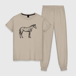 Пижама хлопковая женская Лошадь стоит в профиль, цвет: миндальный