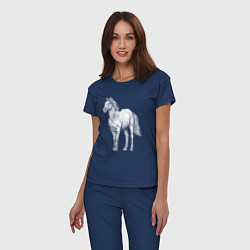 Пижама хлопковая женская Белая лошадь стоит, цвет: тёмно-синий — фото 2