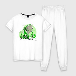 Пижама хлопковая женская Зелёный дракон на скале 2024, цвет: белый